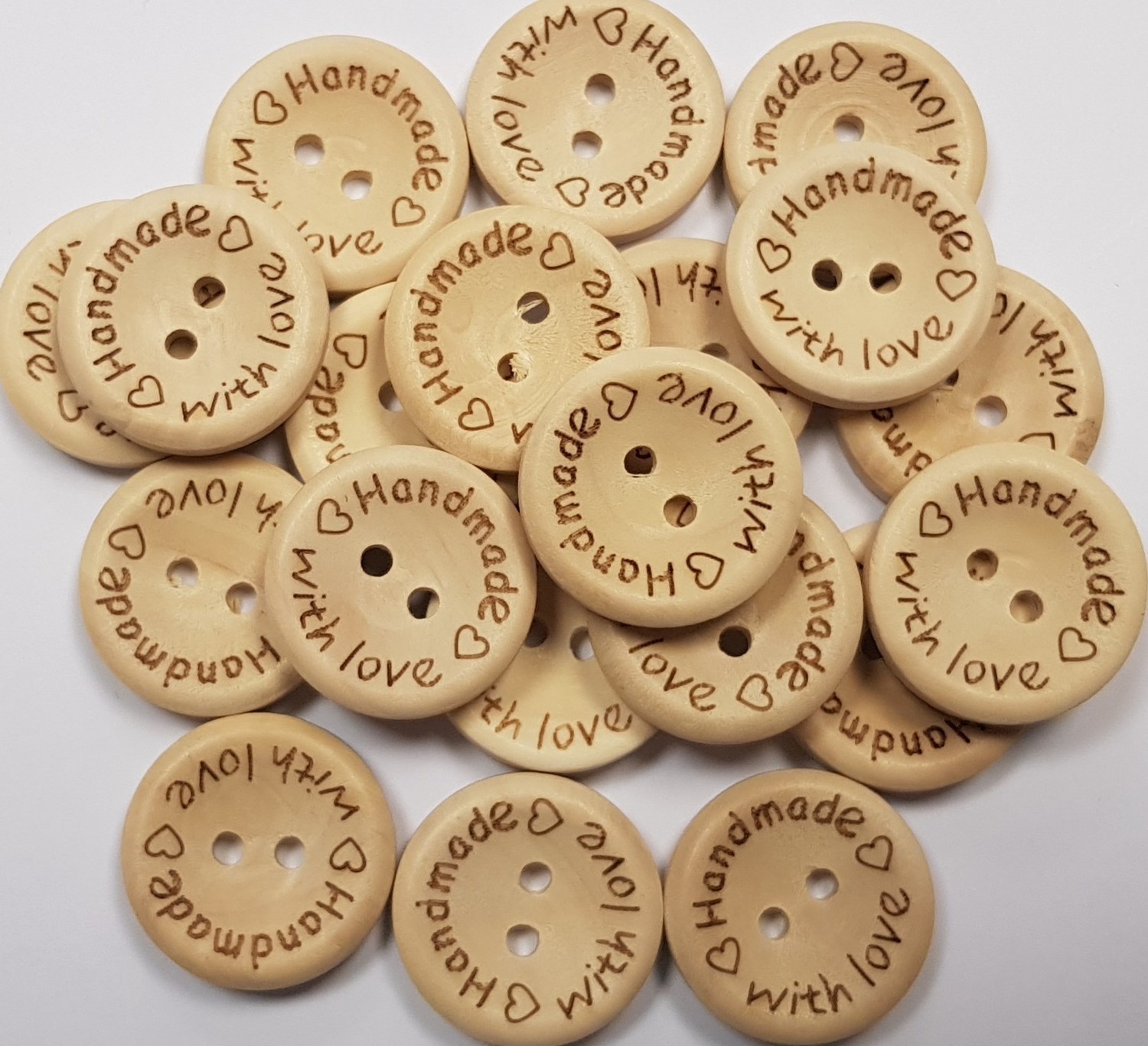 'Handmade with love' Wooden Button 20mm x 20