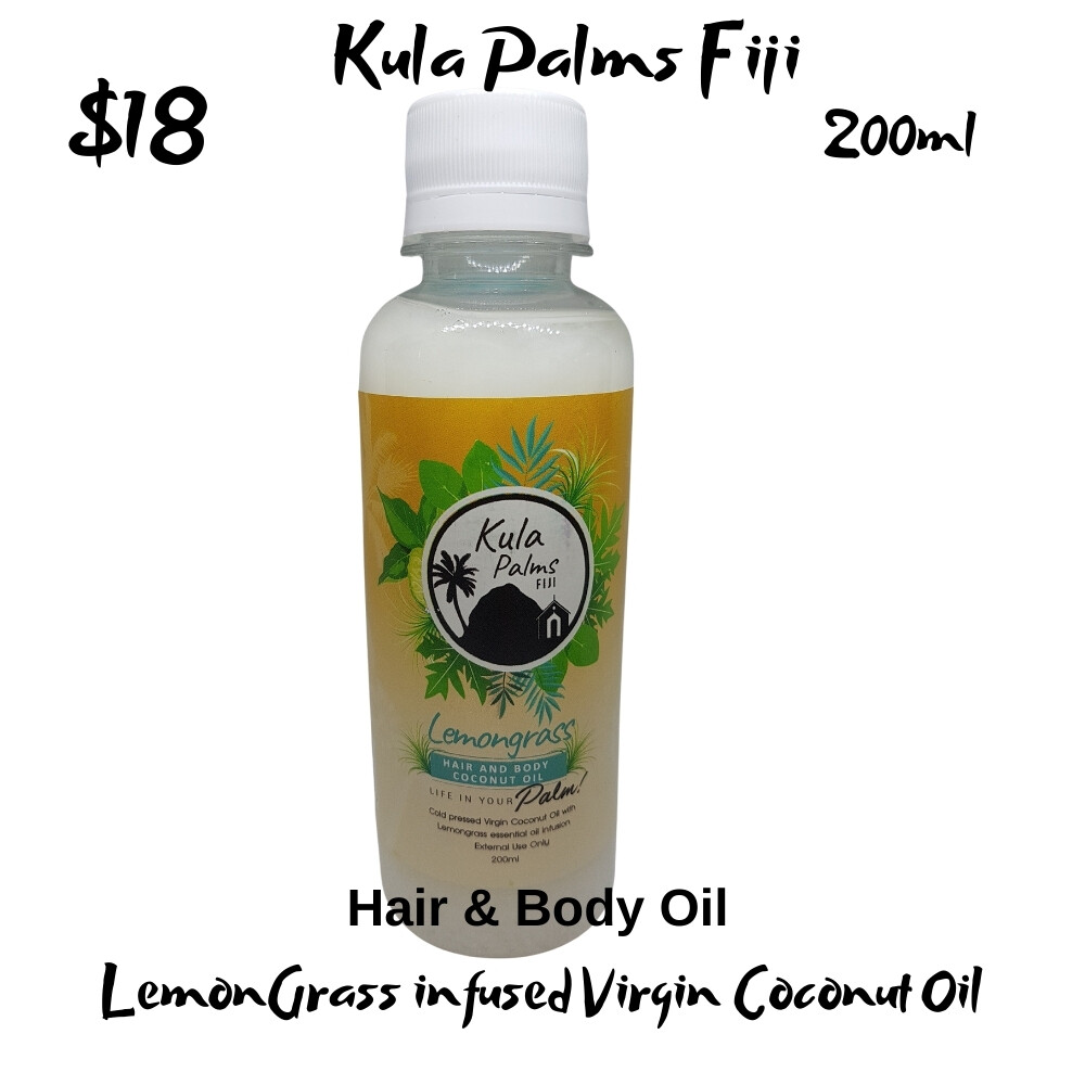 LemonGrass Hair & Body Fragrant 200ml Infused Coconut Oil Organic