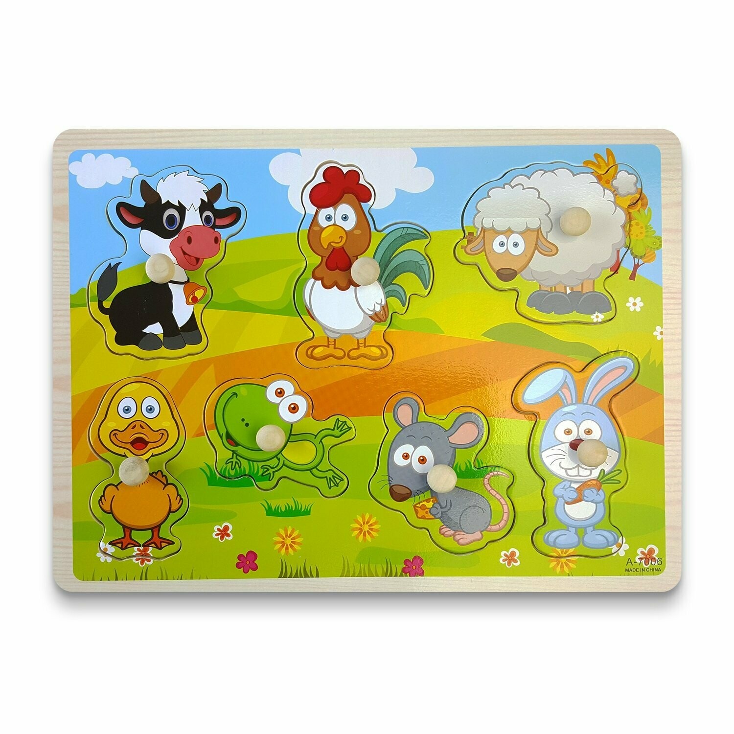 Wooden Peg Puzzles for Kids Pets Puzzles Set 7pcs.