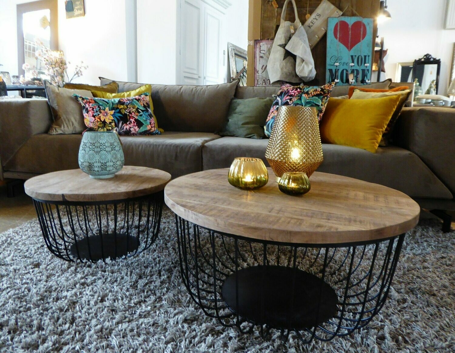 2er Set Couchtisch Korbgestell