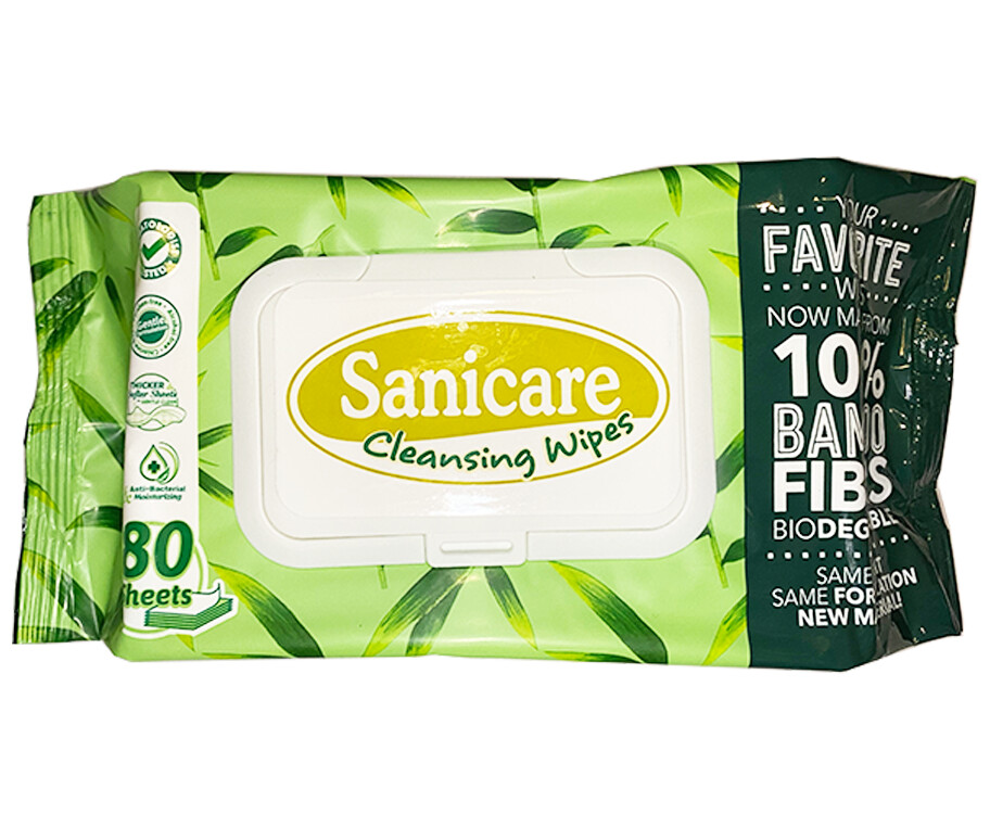 Sanicare Cleansing Wipes 100 Bamboo Fibers 80 Sheets