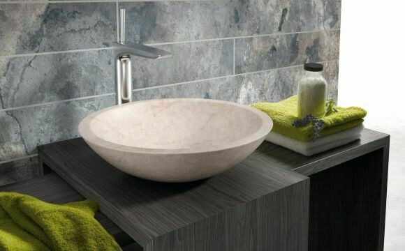 LAVABO REDONDO CATANIA SOBRE ENCIMERA DE 40.5X12CMS EN PIEDRA BEIGE.