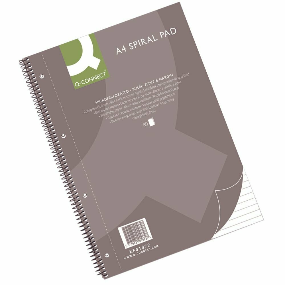 QConnect A4 Ruled Margin Spiral Soft Cover Notebook 160 Pages