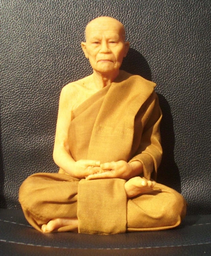 Luang Ta Maha Bua Bucha statue realistic wax figurine - 8 inch high