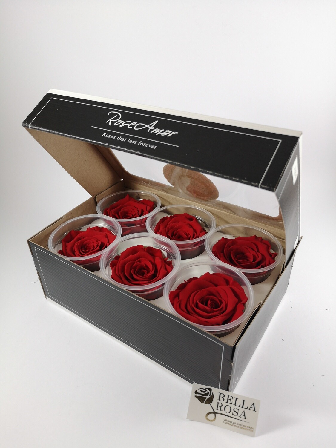 Caja de 6 Rosas Preservadas Rojas