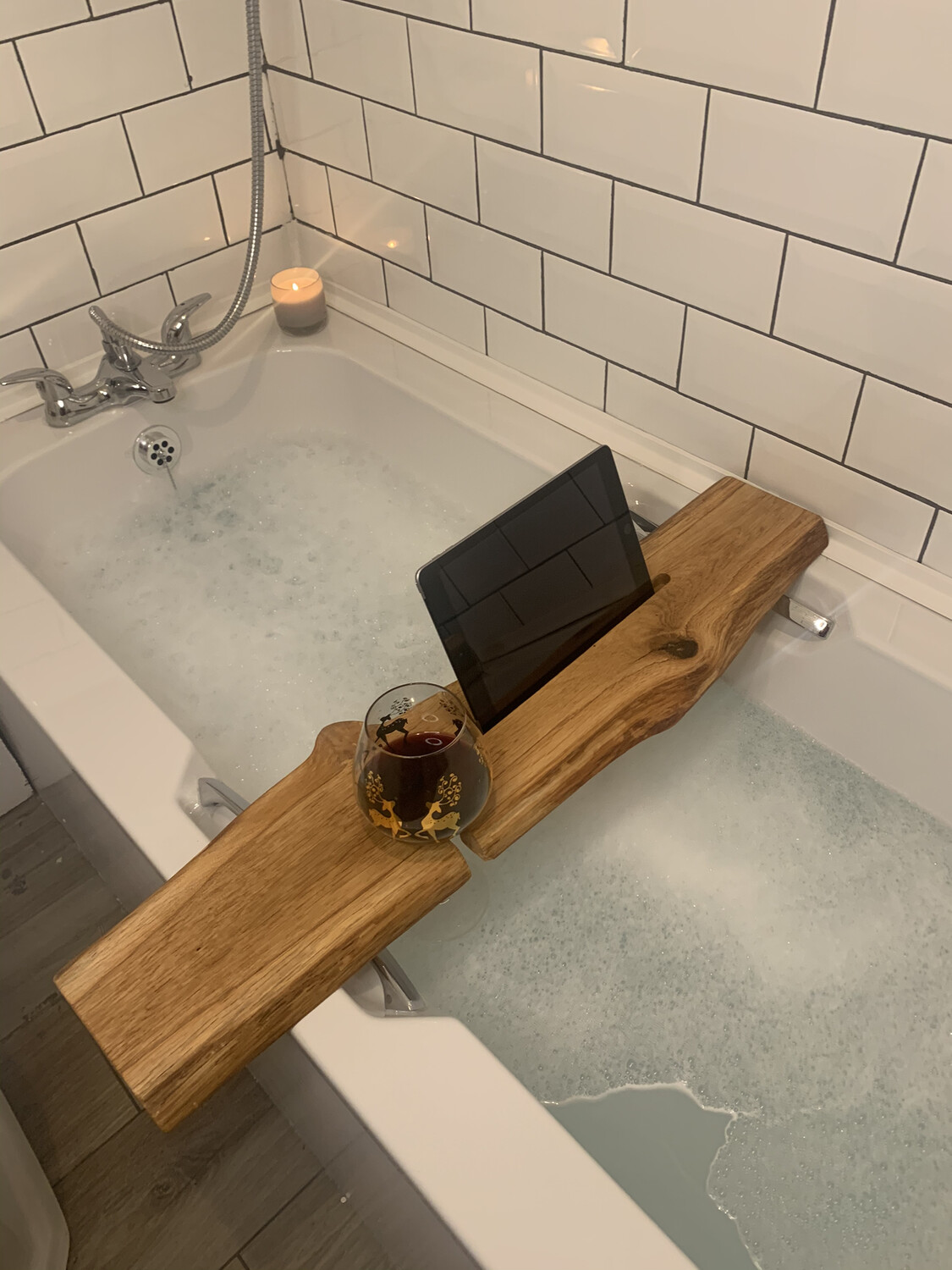 Live Edge Brown Oak Bespoke Rustic Bath Caddy Tray Readymade
