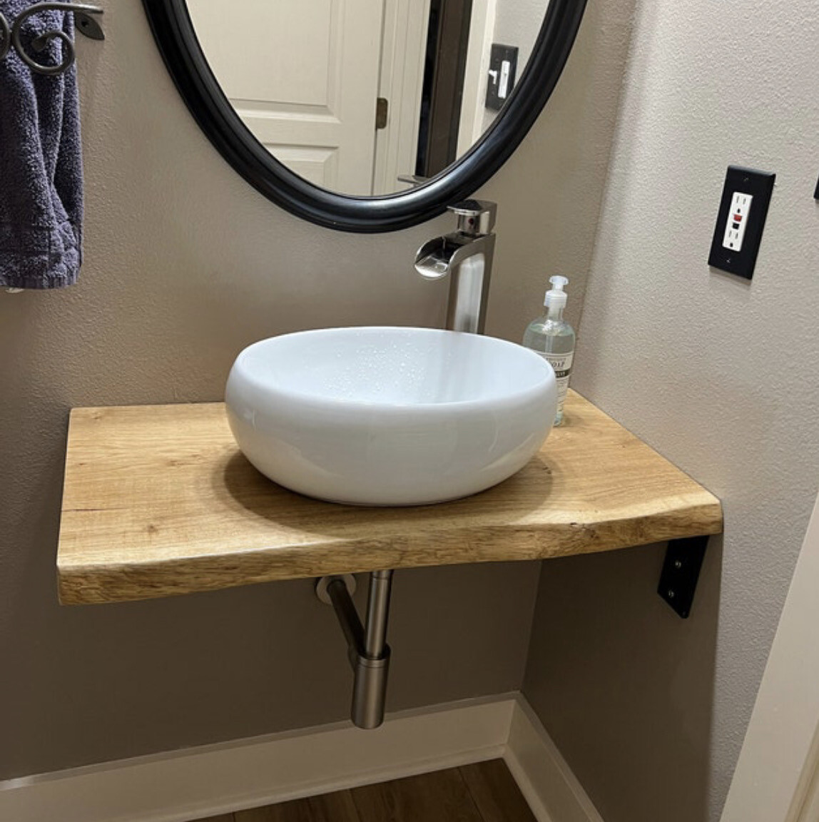 Live Edge Solid Oak Wood Character Rustic wood Bespoke Rustic wash stand sink unit bathroom