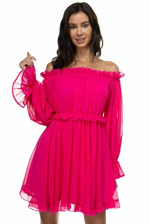 Babydoll Chiffon Flared Dress with Ruffled Sleeves