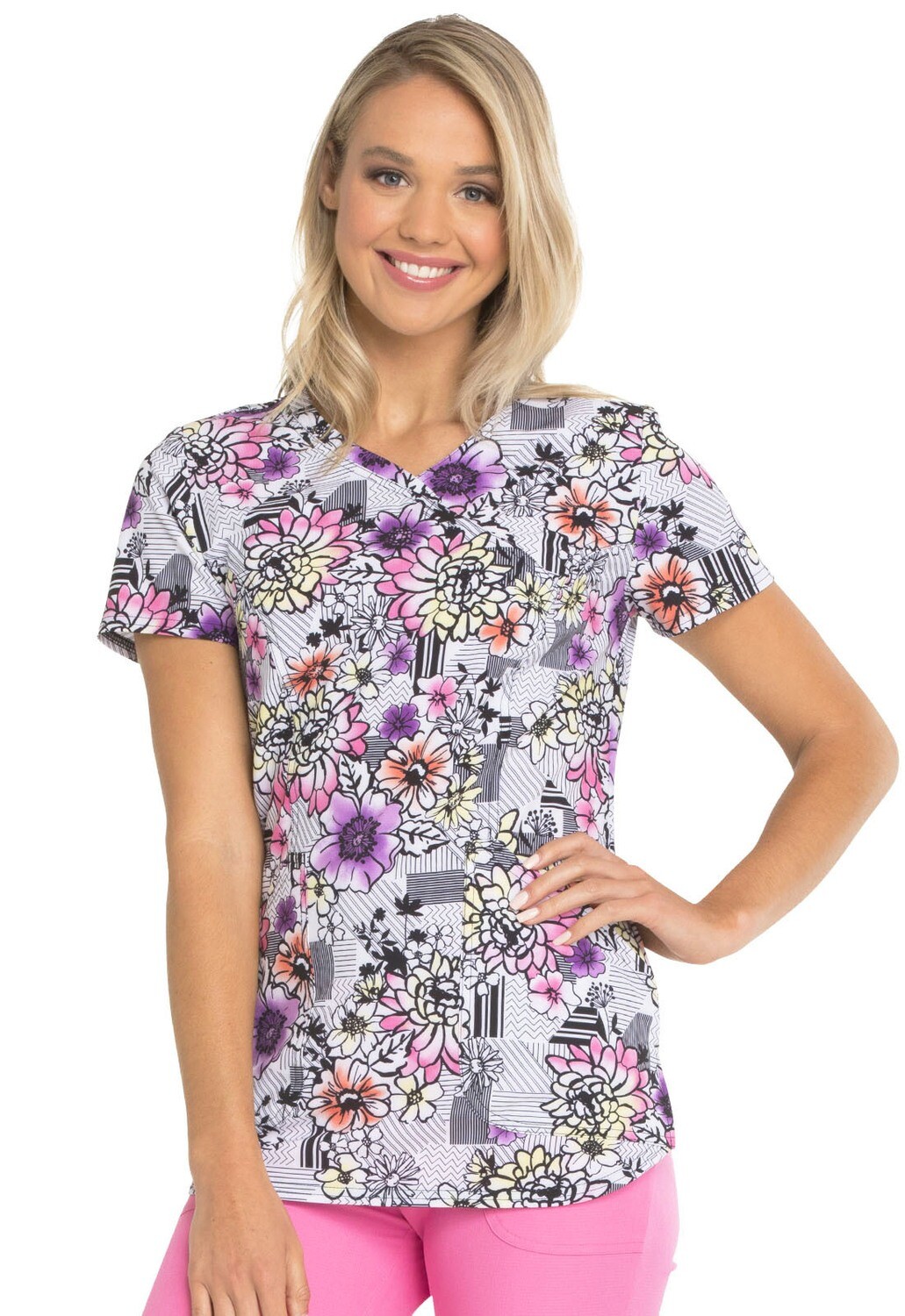 Heartsoul Scrubs Prints Mock Wrap Top