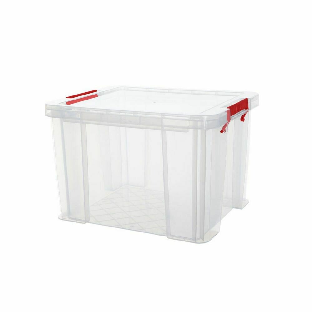 Caja de almacenamiento de plástico con tapa apilable transparente 36 l