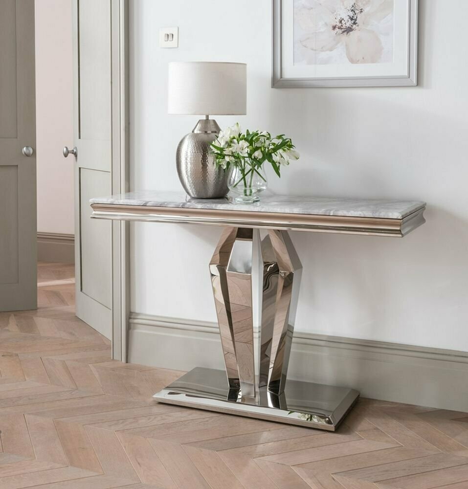 Arturo Grey Marble & Chrome Console Table