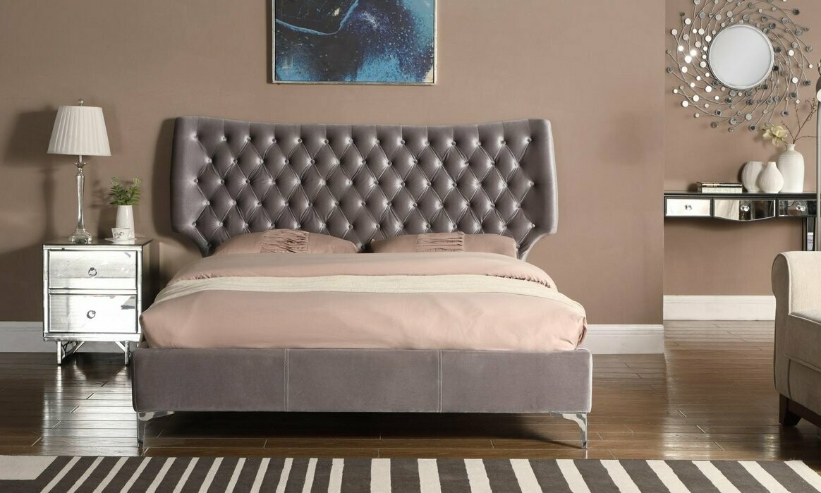 Ashley Grey Velvet King Size Bed