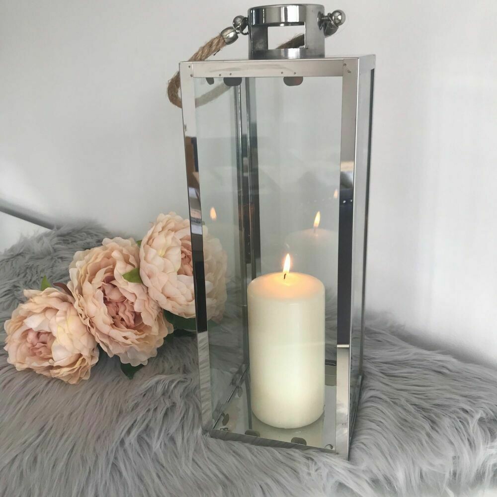 Shop Modern Chrome Floor Lantern with Rope Handle