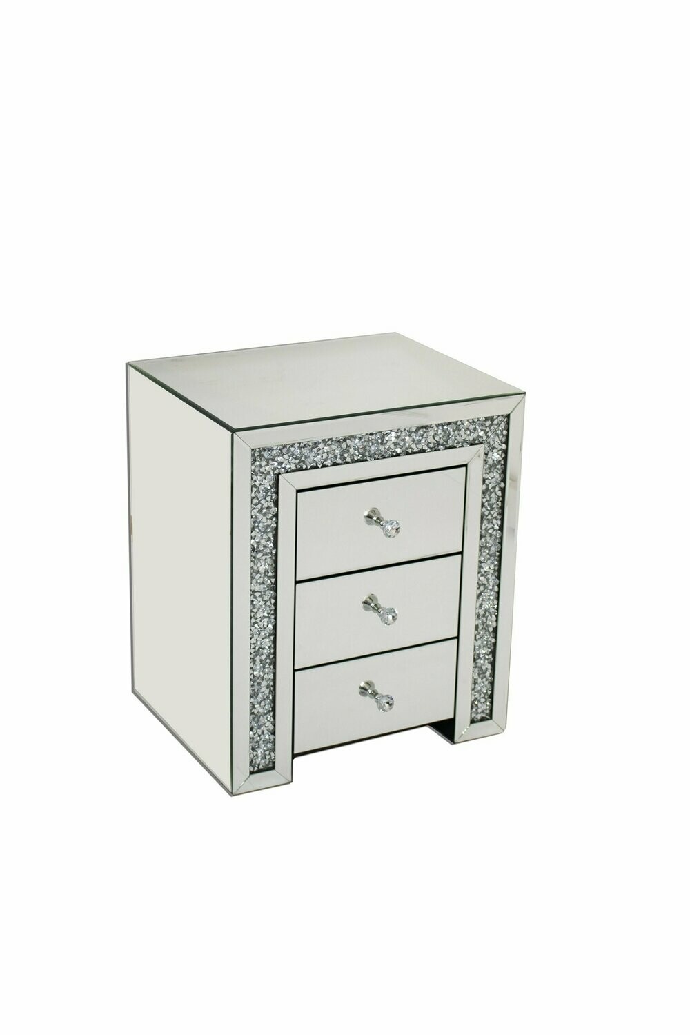 Essex Diamond Crush Mirrored Glass 3 Drawer Bedside