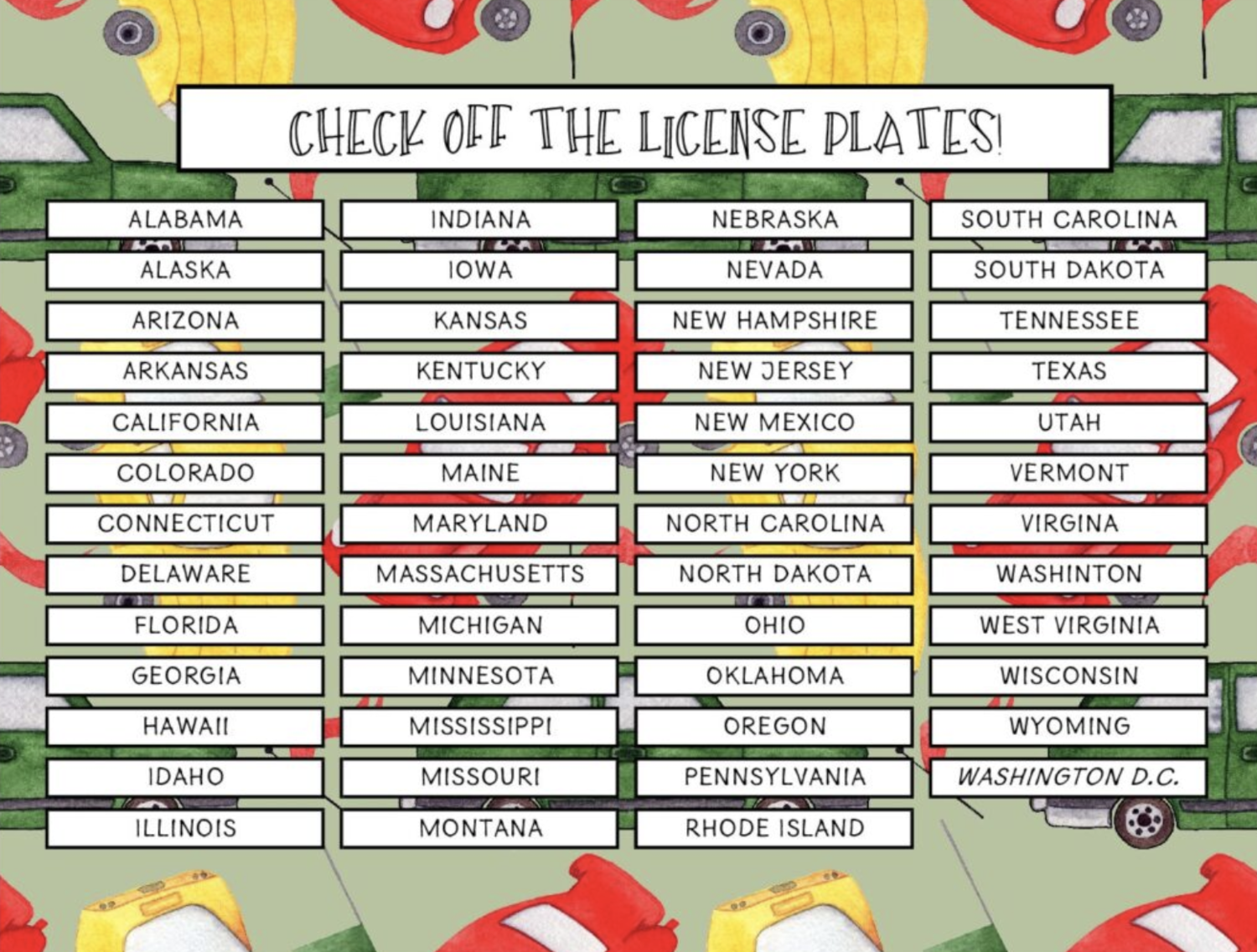 Summertime Fun for Kids- License Plate Game Printable - Pretty ...