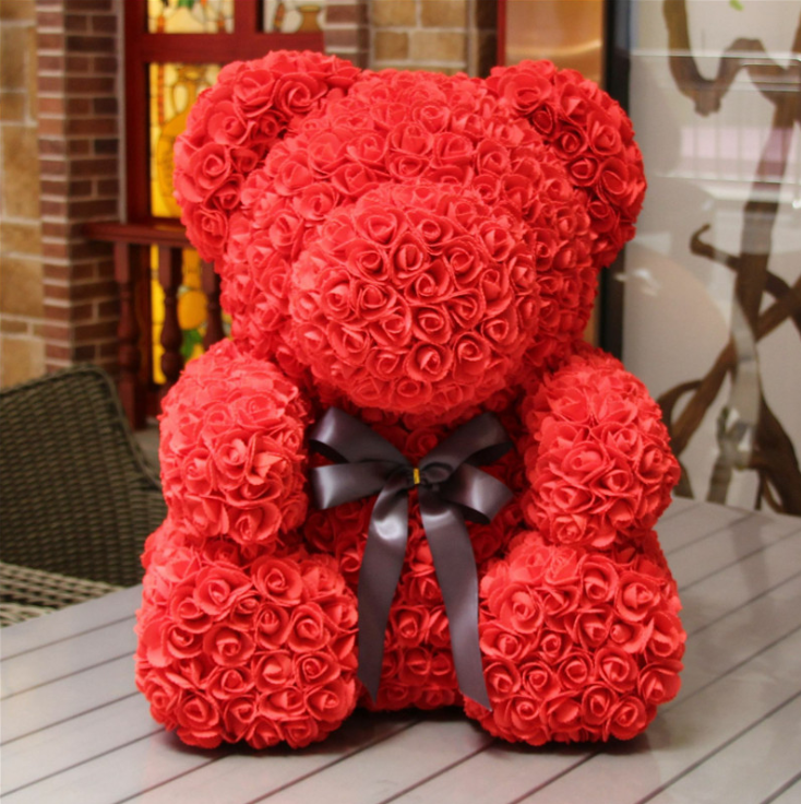 25cm Red/Pink Rose Flower Teddy Bear