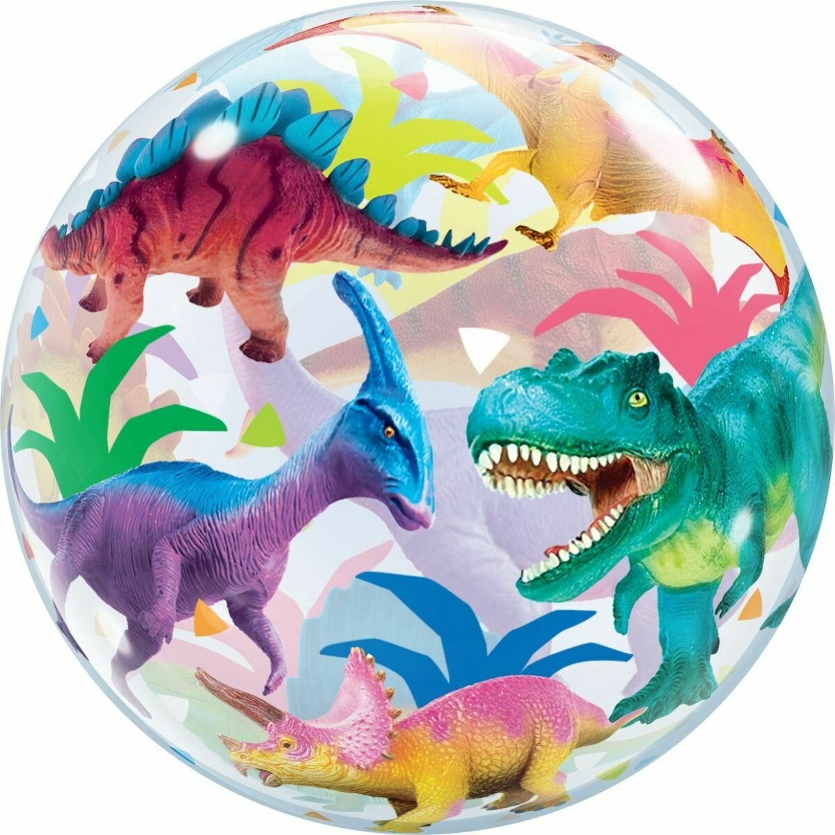 Colourful Dinosaurs (2 side print) *Helium filled* Bubble Balloon