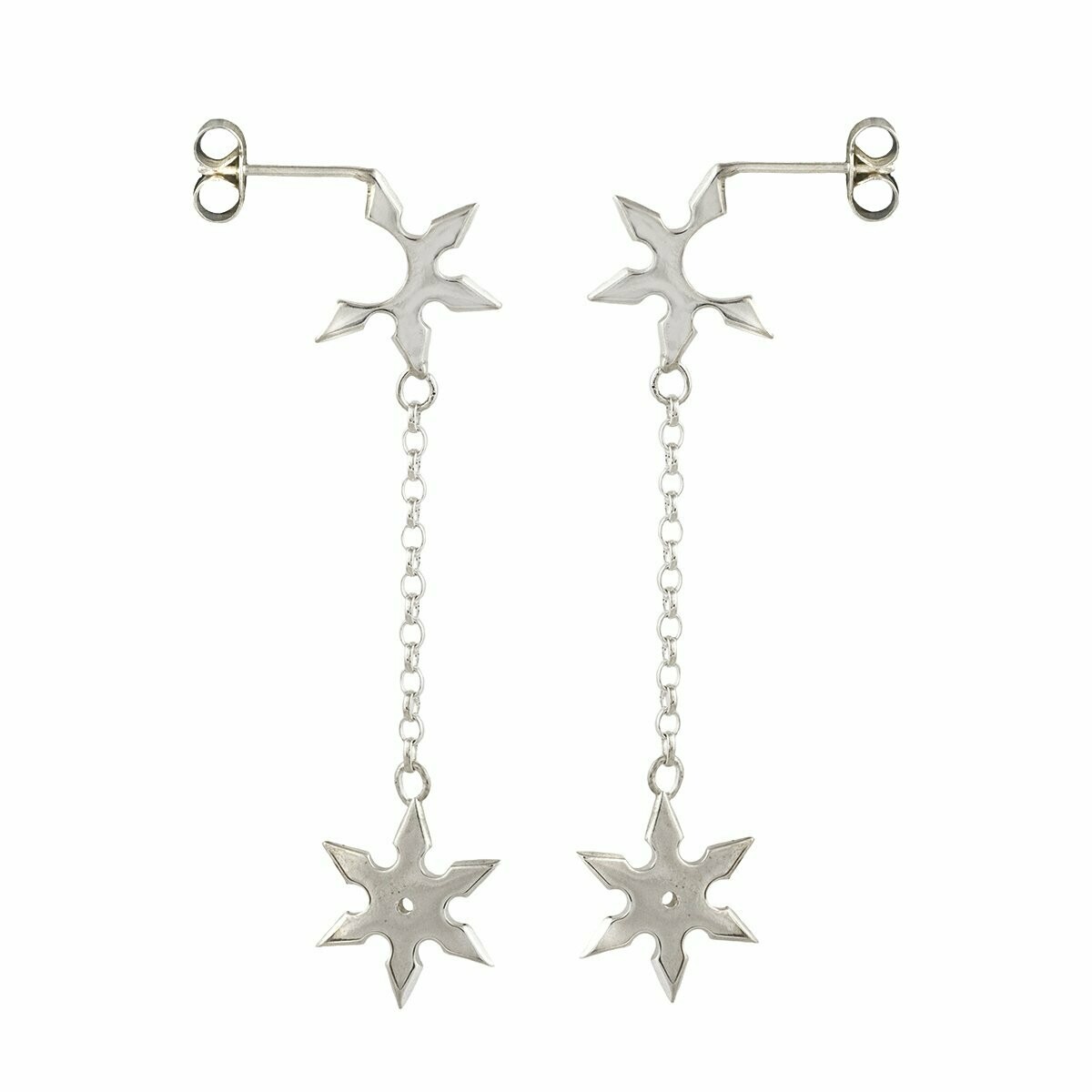 Ninja Star Long Drop Earrings 'Shuriken'