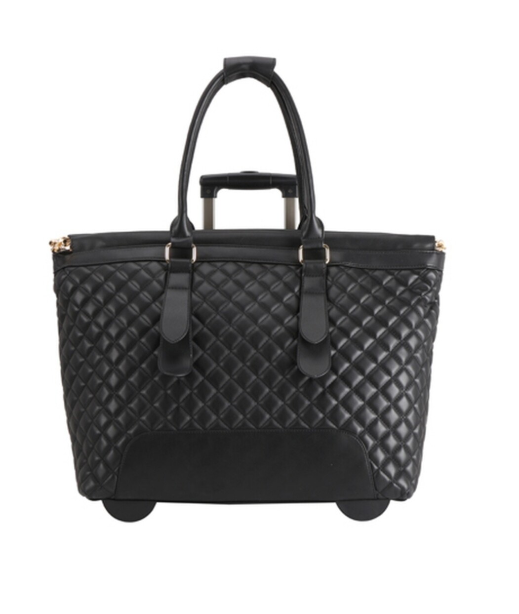 Wide Quilted Travel Tote Black