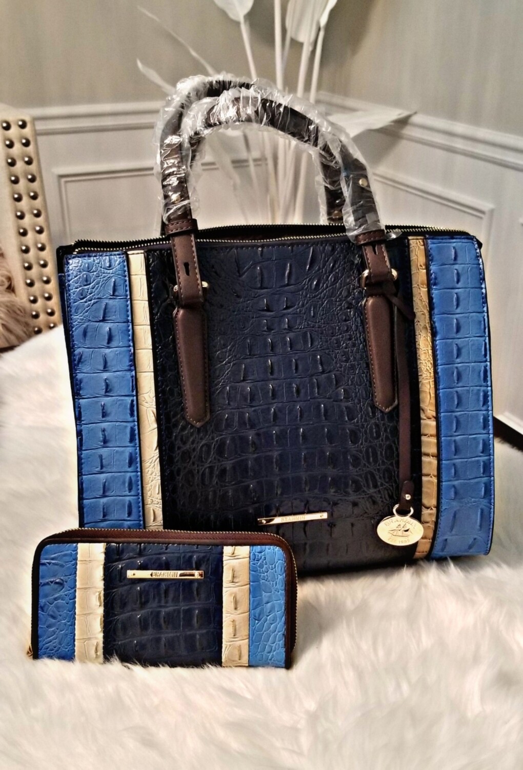 Brahmin Blue Tote w/Wallet