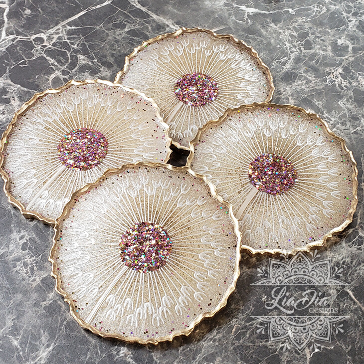 Golden Dandelion Coasters Set of 4