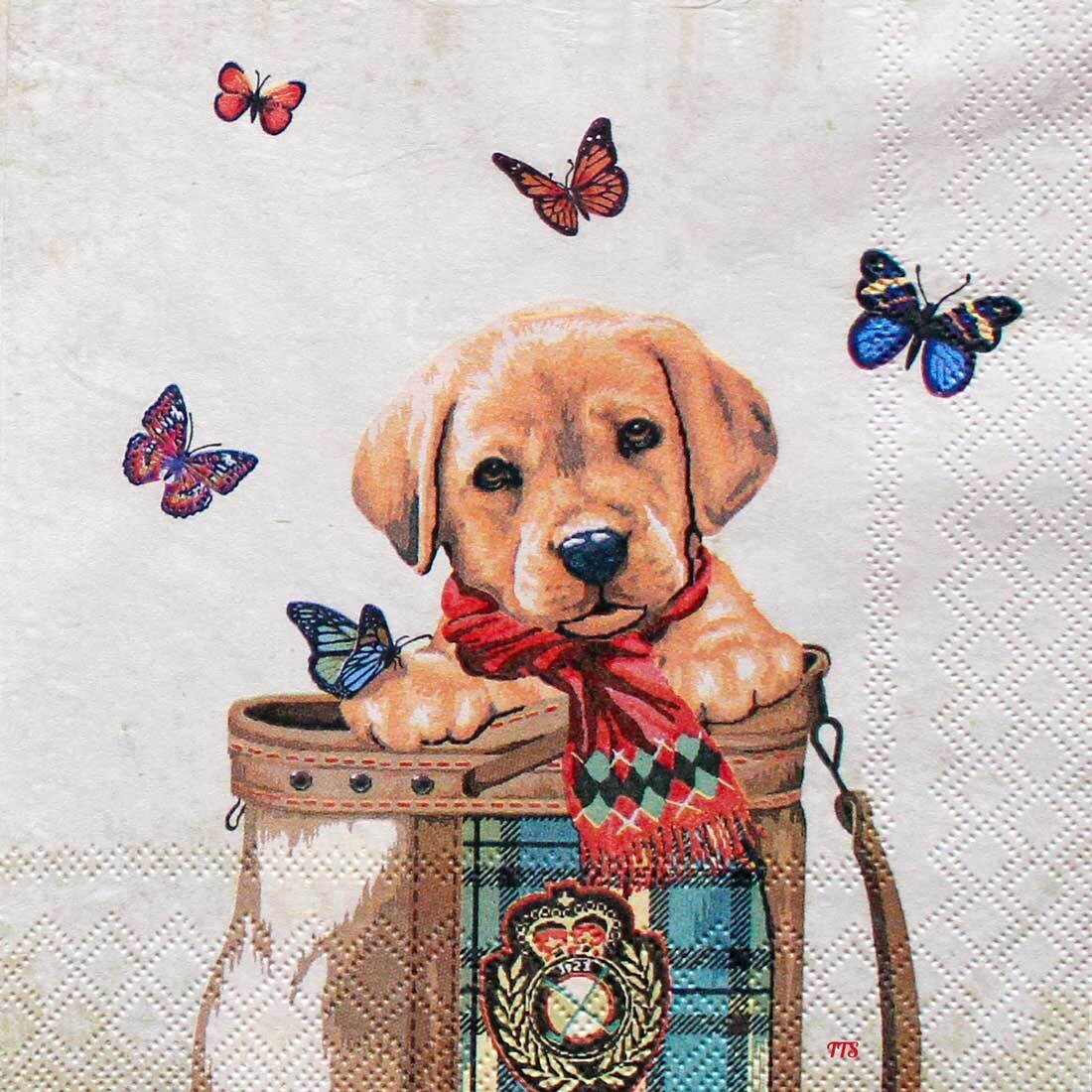 Decoupage Paper Napkins Animal Dog and Butterflies