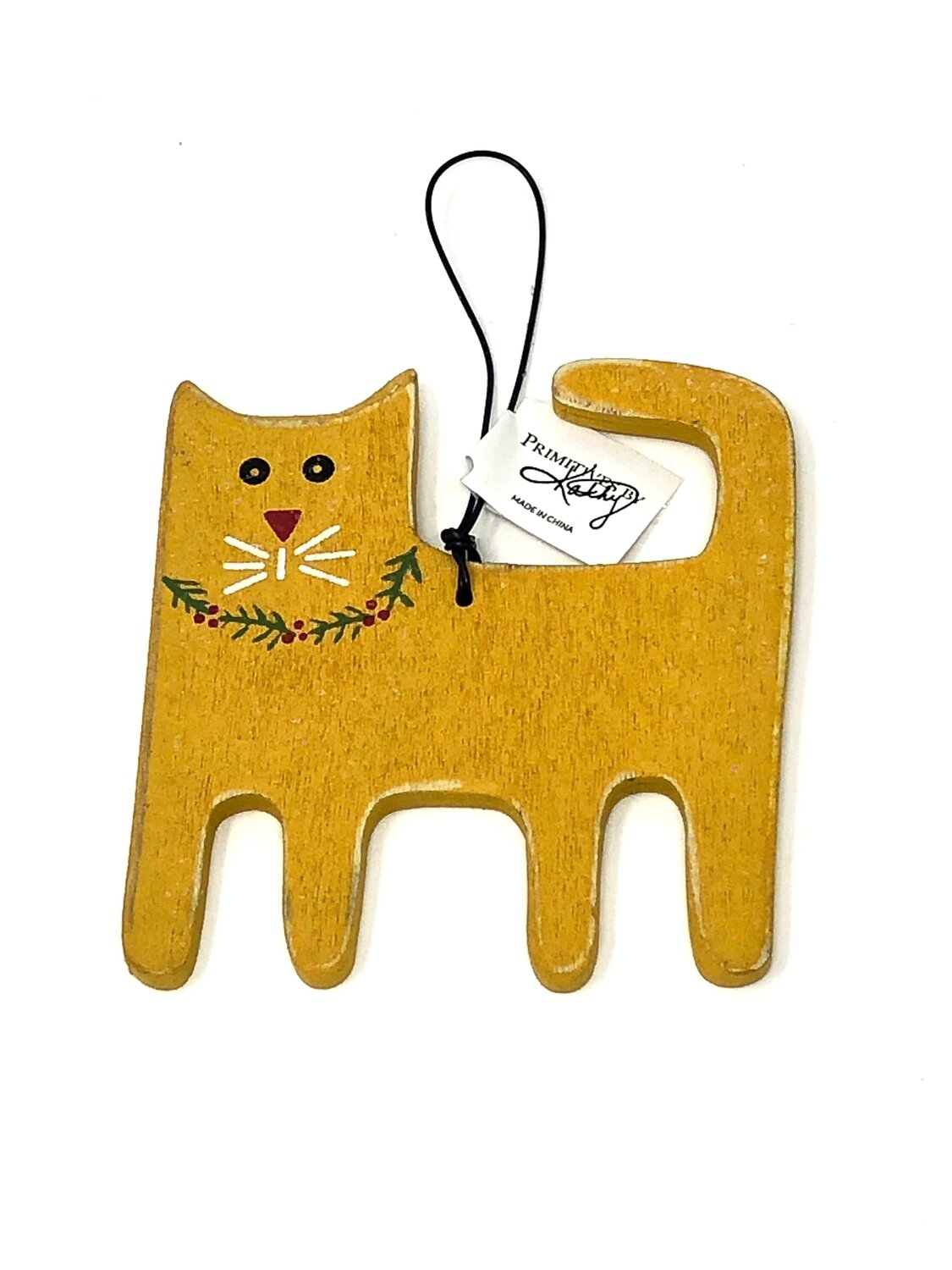 Gold Wooden Cat Ornament
