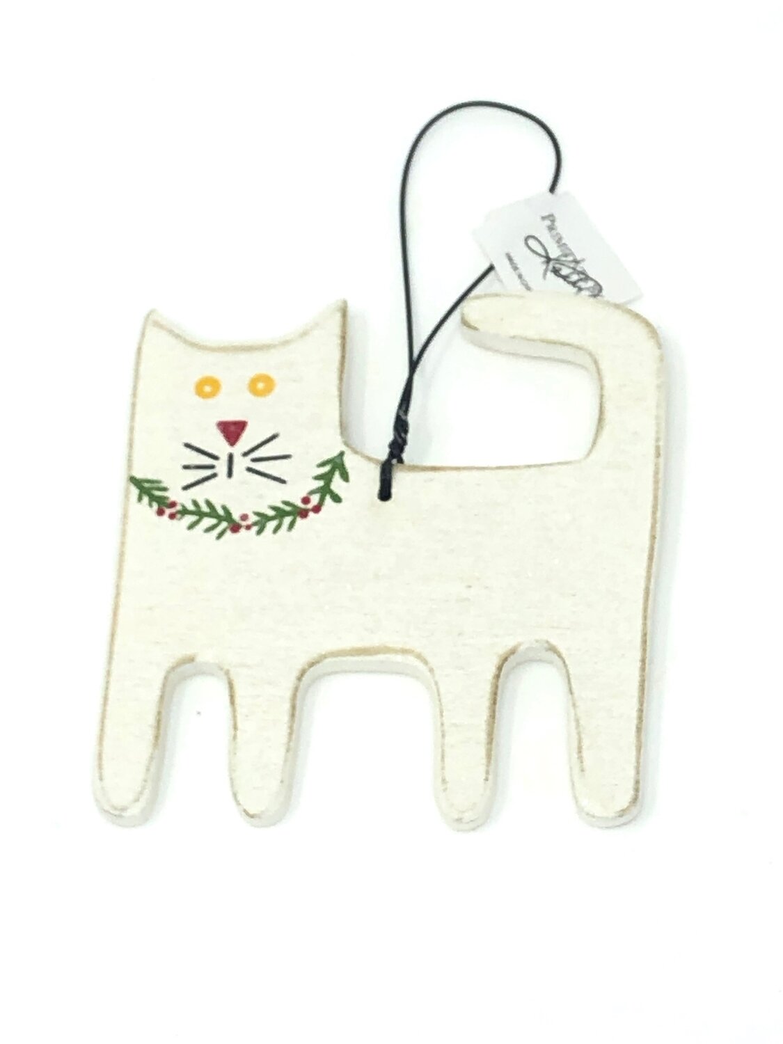 White Wooden Cat Ornament