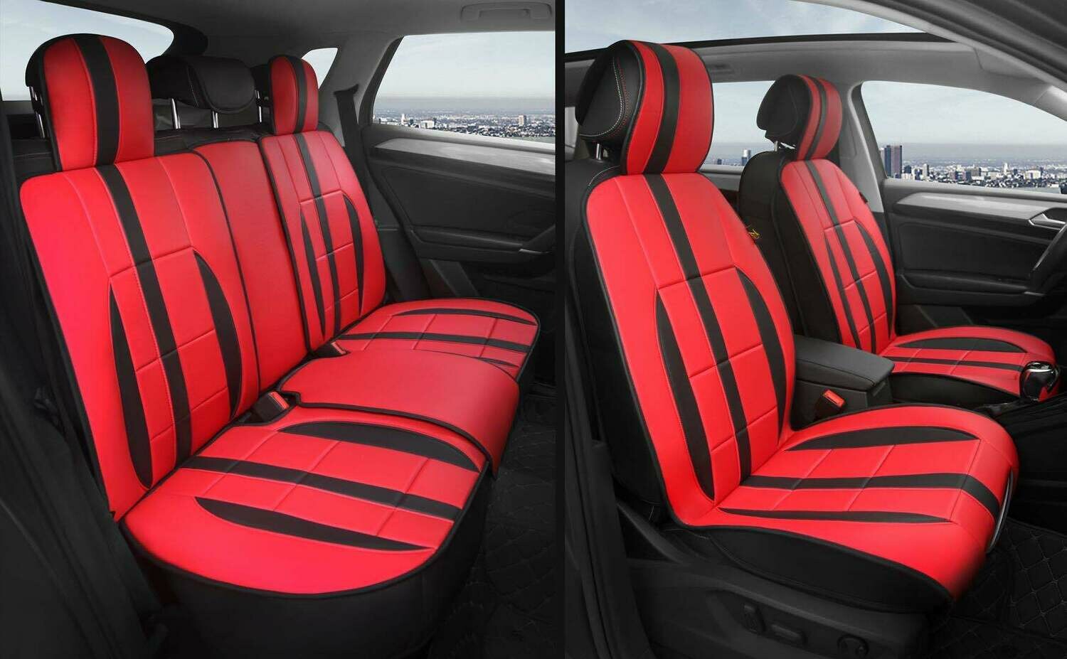 Universal PU Leather Car Seat Cover Cushion 5 Seat Full Set Red/Black