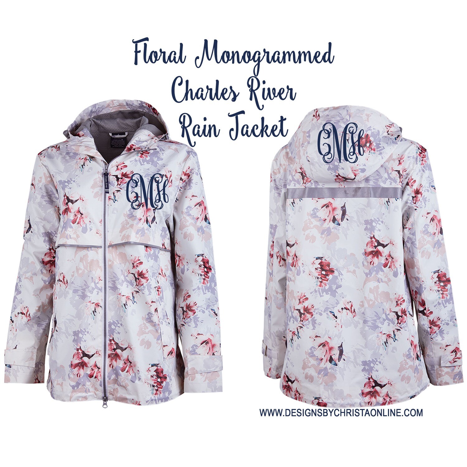 Monogrammed Floral Print Rain Jacket /Charles River Jacket