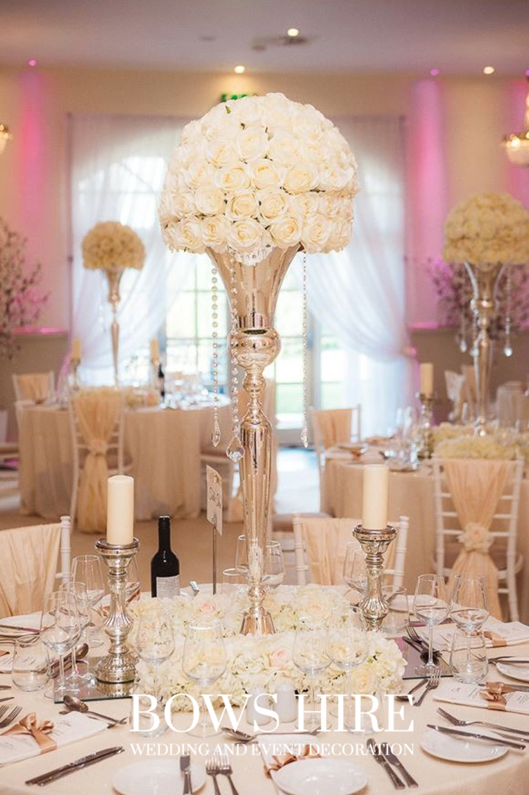 Large Silver Vases with Ivory Roses