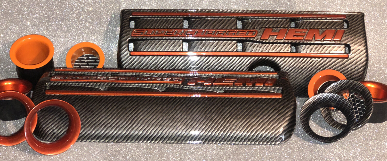 SUPERCHARGED HEMI Carbon Fiber Hydro Dipped Engine Covers PAIR