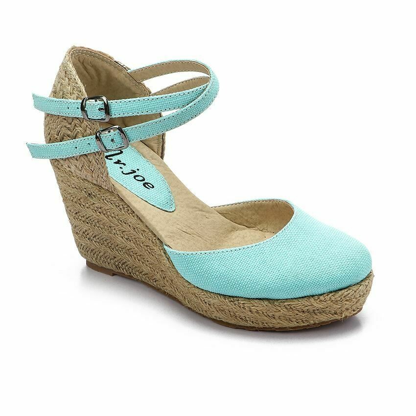 Summer Light Blue Casual Stacked Block Low Heels Ladies Sandals Ankle Strap Women Buckle Shoes 