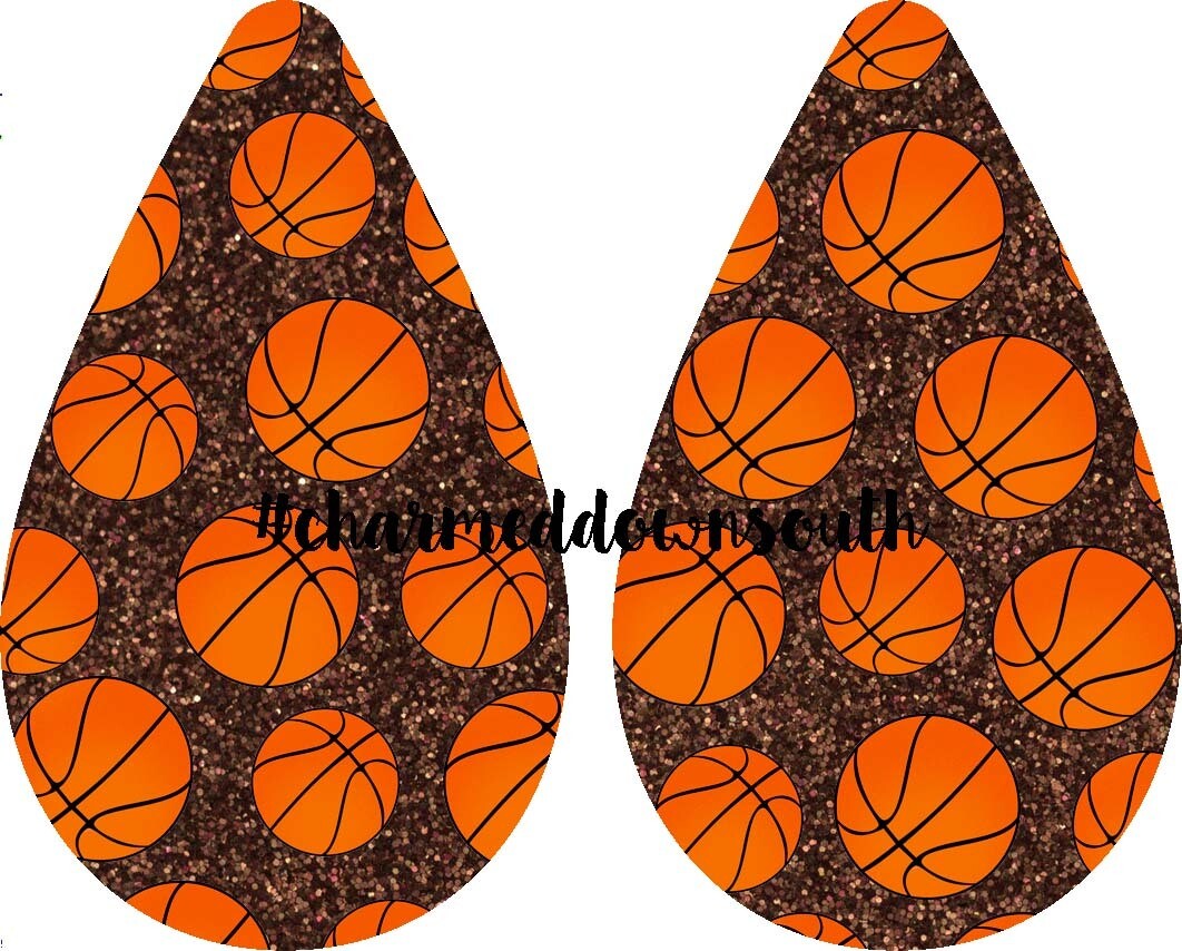 Teardrop Earring Glitter Basketball Design