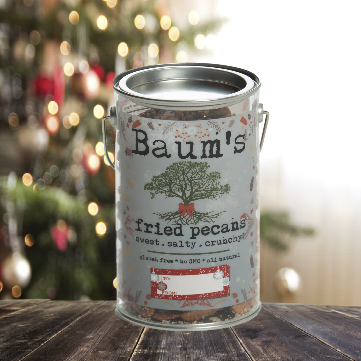 Baum's Fried Pecans Christmas 16 oz. Gift Pail