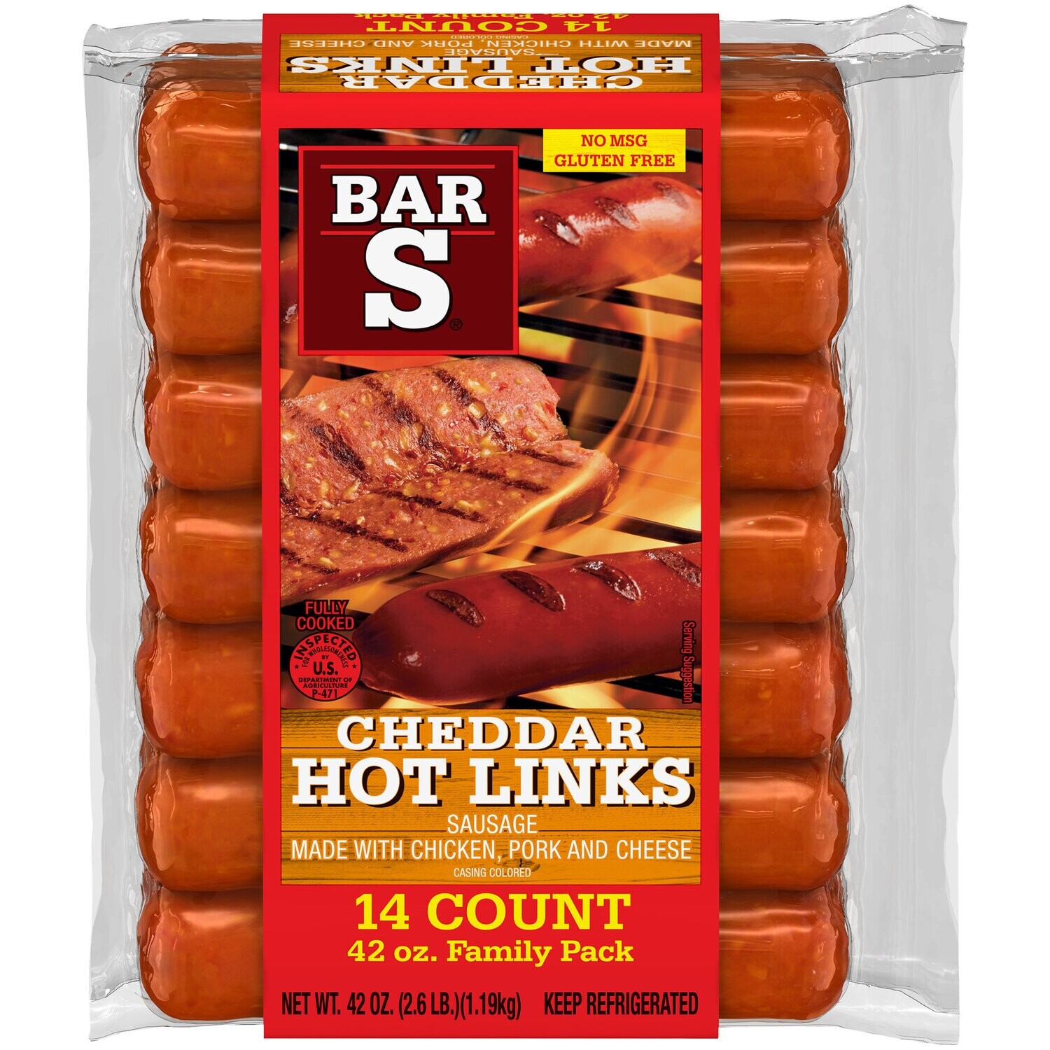 Bar S Sausage Links Cheddar Hot Links 14ct