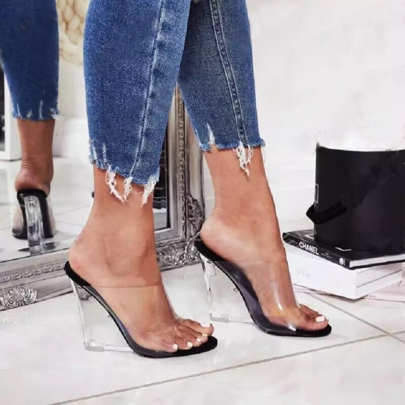 PVC Transparent Heel Wedges Cross Strap Lace-Up High Heel Sandals â Premiwear.com in 2021 