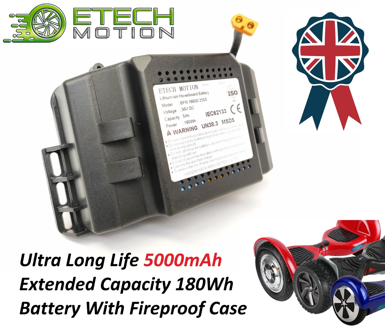 Hoverboard Battery 36v 5Ah 180Wh Extended Capacity 5000