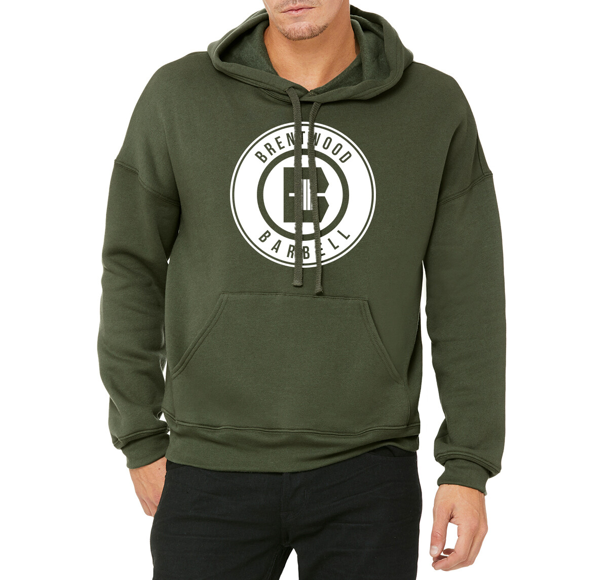 Military Green Unisex Pullover Hoodie with White Logo