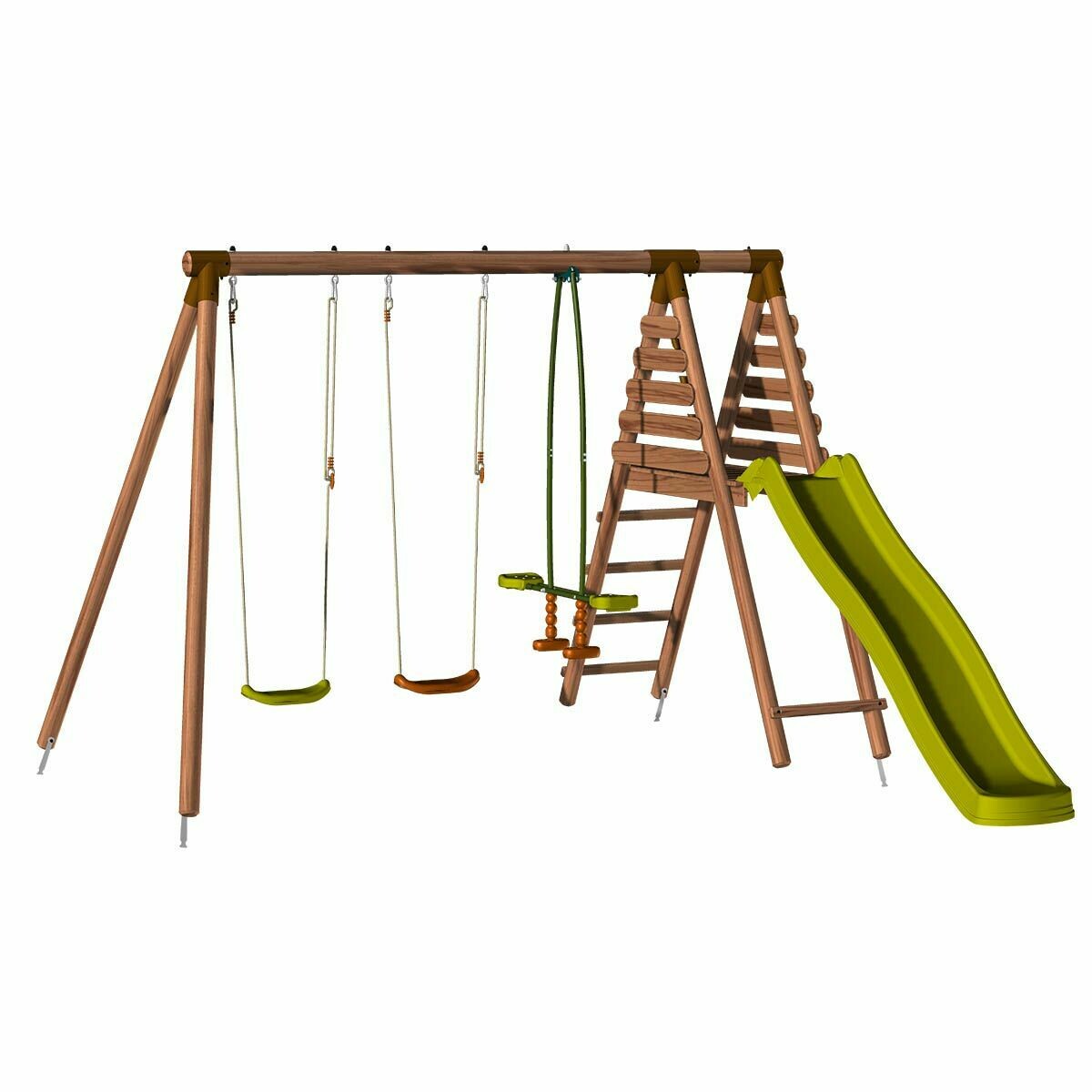 Portique en bois avec plateforme 3 agrès et toboggan Violette