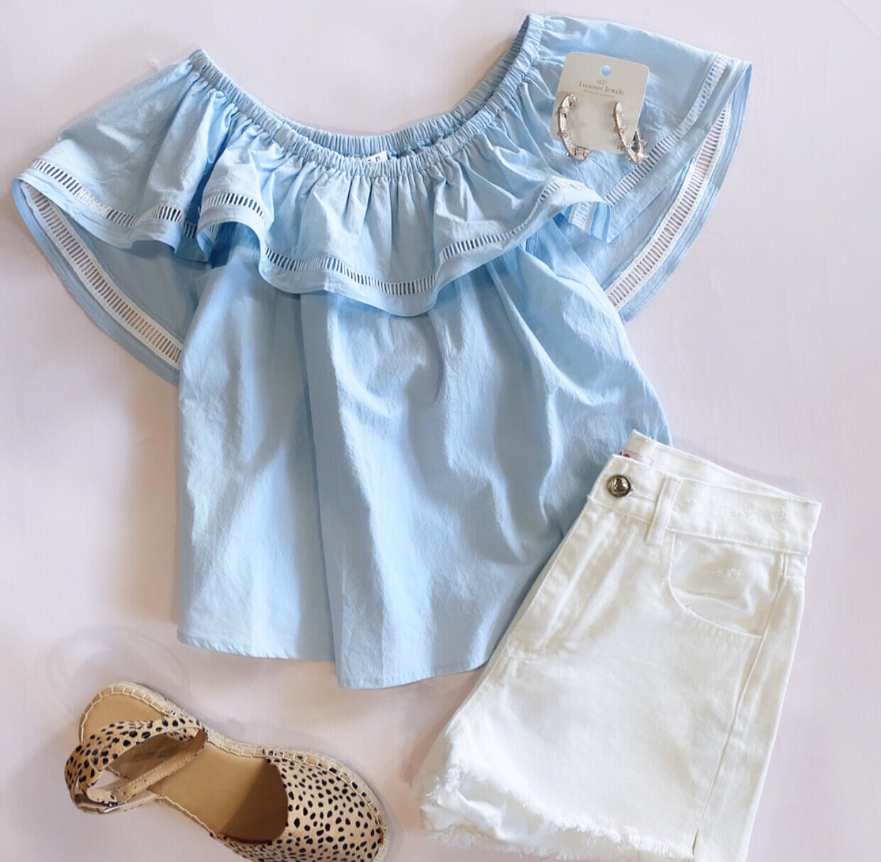 Baby Blue Off The Shoulder Top