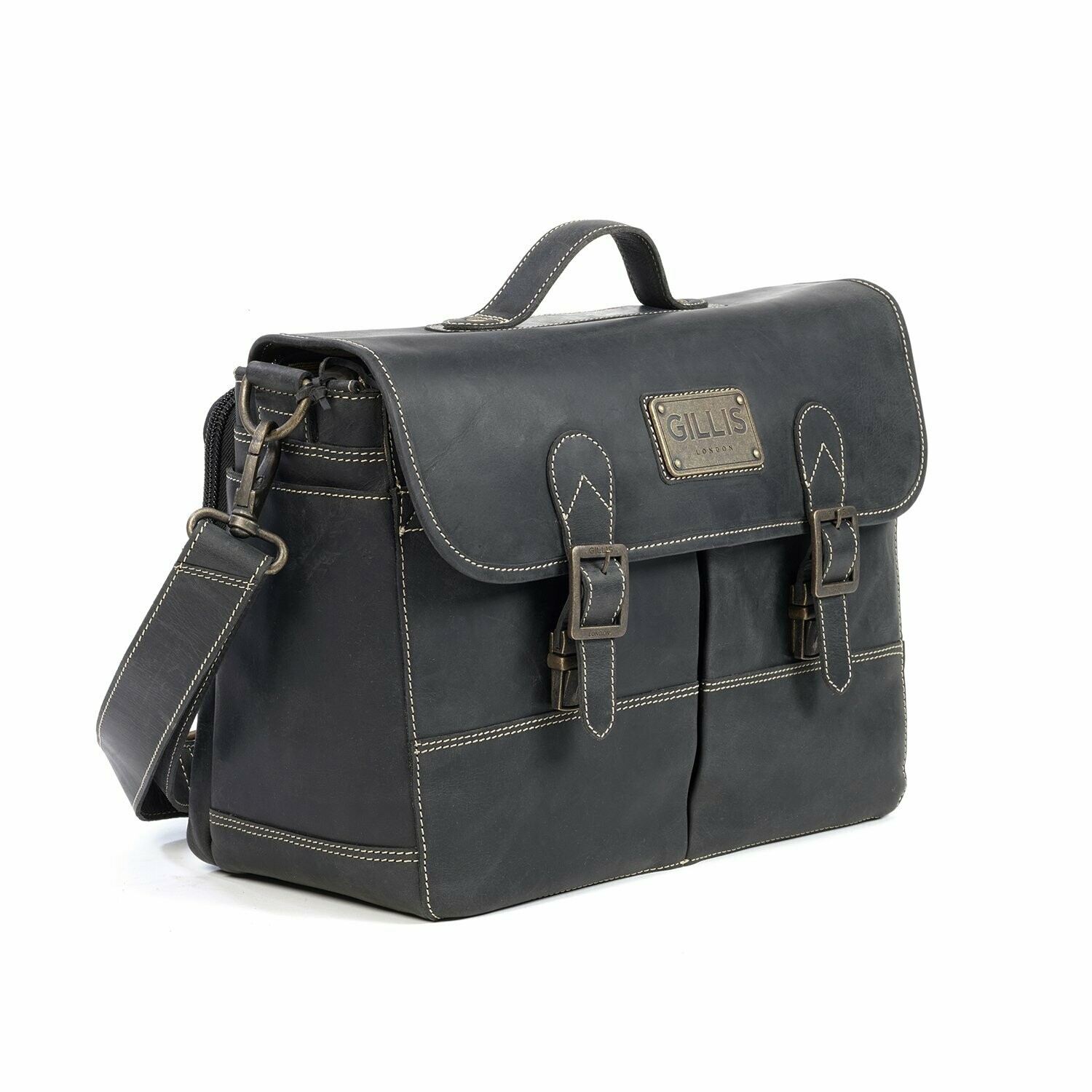 Attache Bag Black Gillis London, Multifunctional Leather Camera Bags