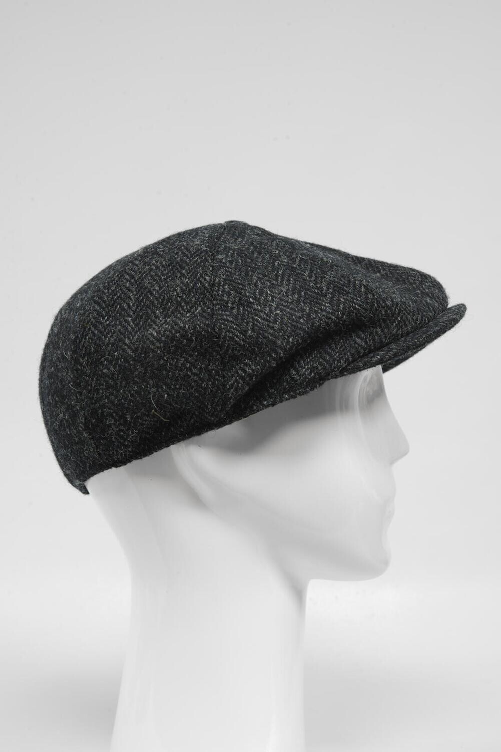 Harris Tweed 8 Piece Flat Cap Navy Herringbone HH Harris Tweed 8