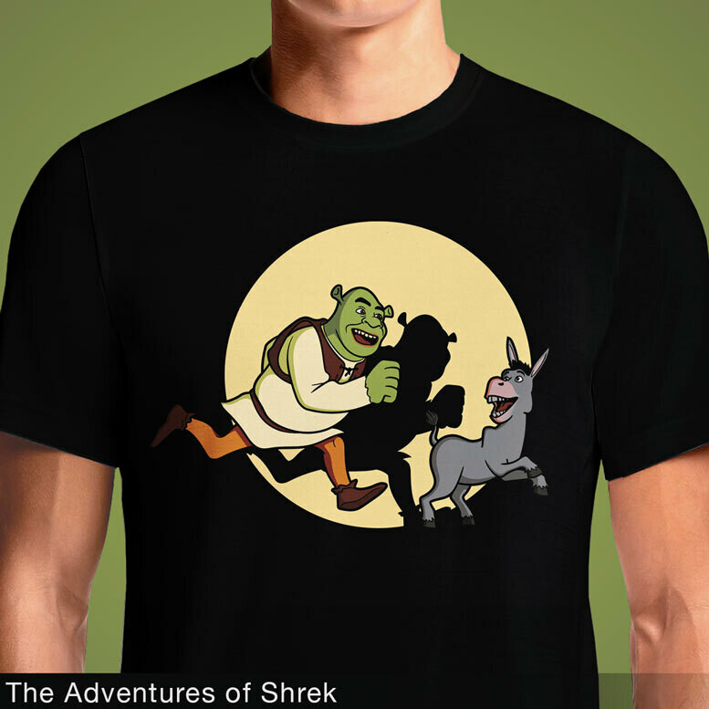 Adventures of Shrek Donkey Tintin Black Movies T Shirt