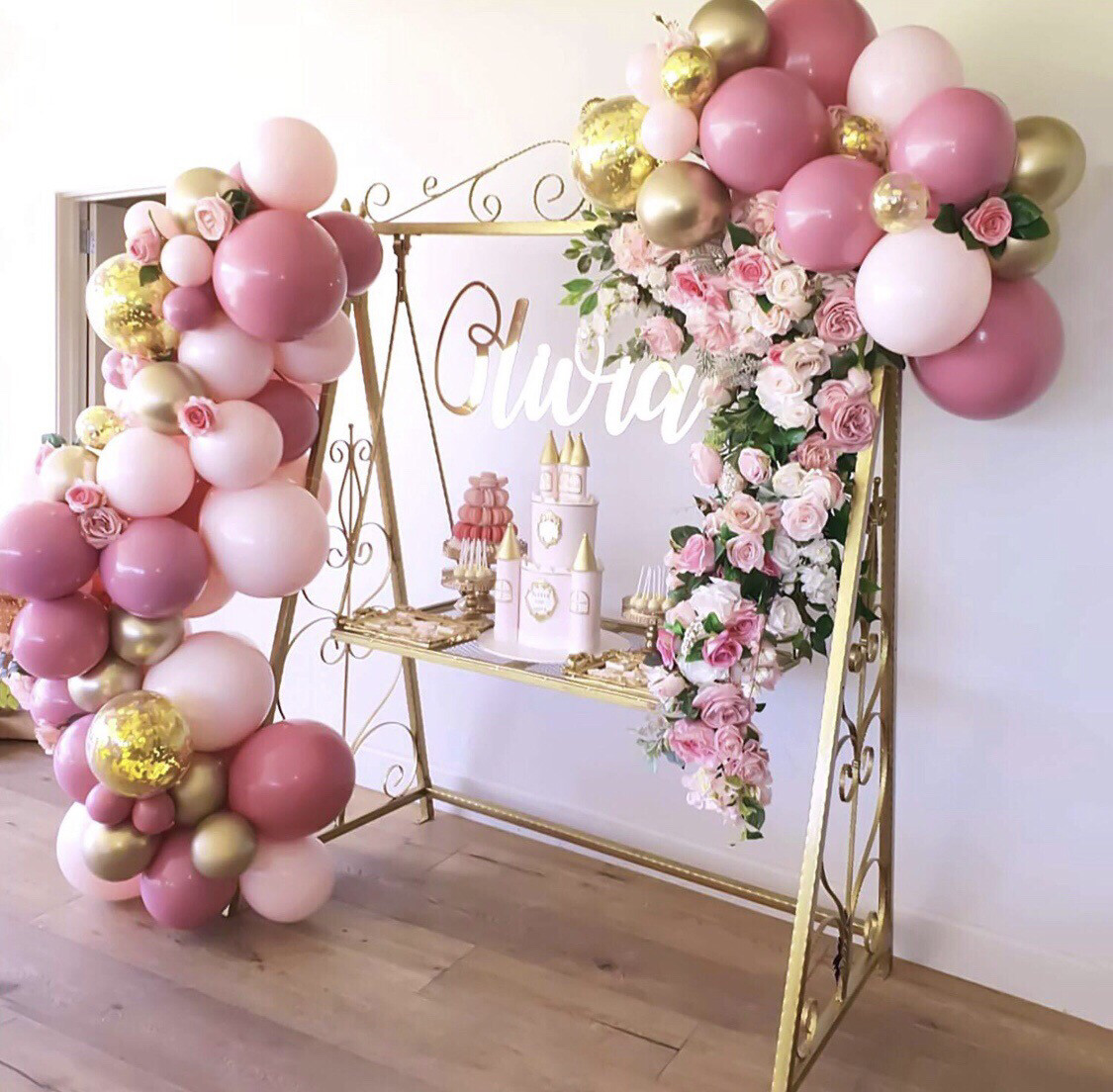 Pink and Gold Balloon Garland Set Pink Gold Balloons Birthday Party