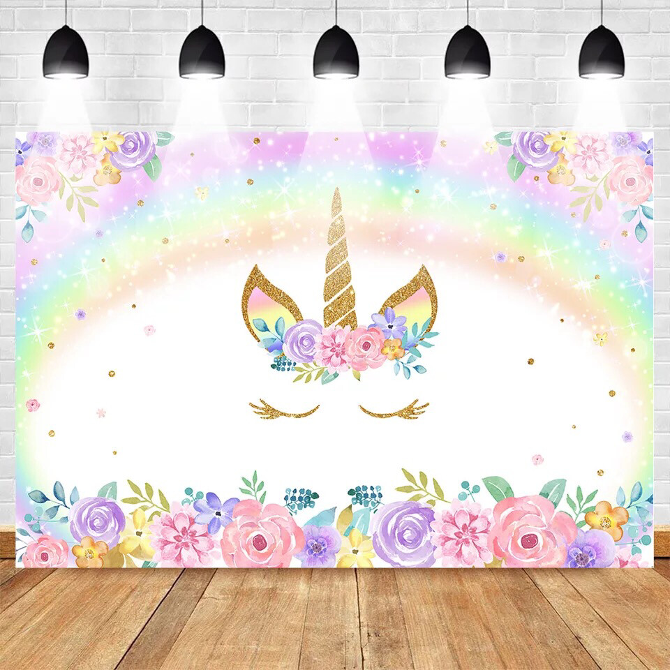 Unicorn Backdrop for Photography Rainbow Birthday Party Photo