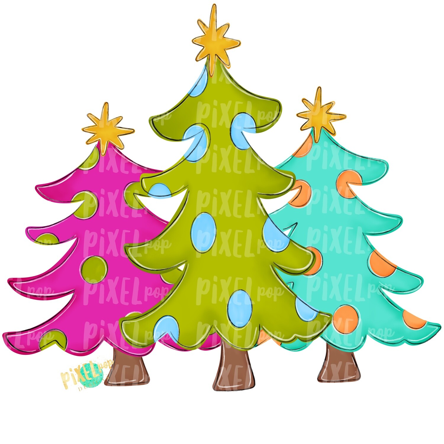 Christmas Trees Bright PNG Christmas Sublimation Hand