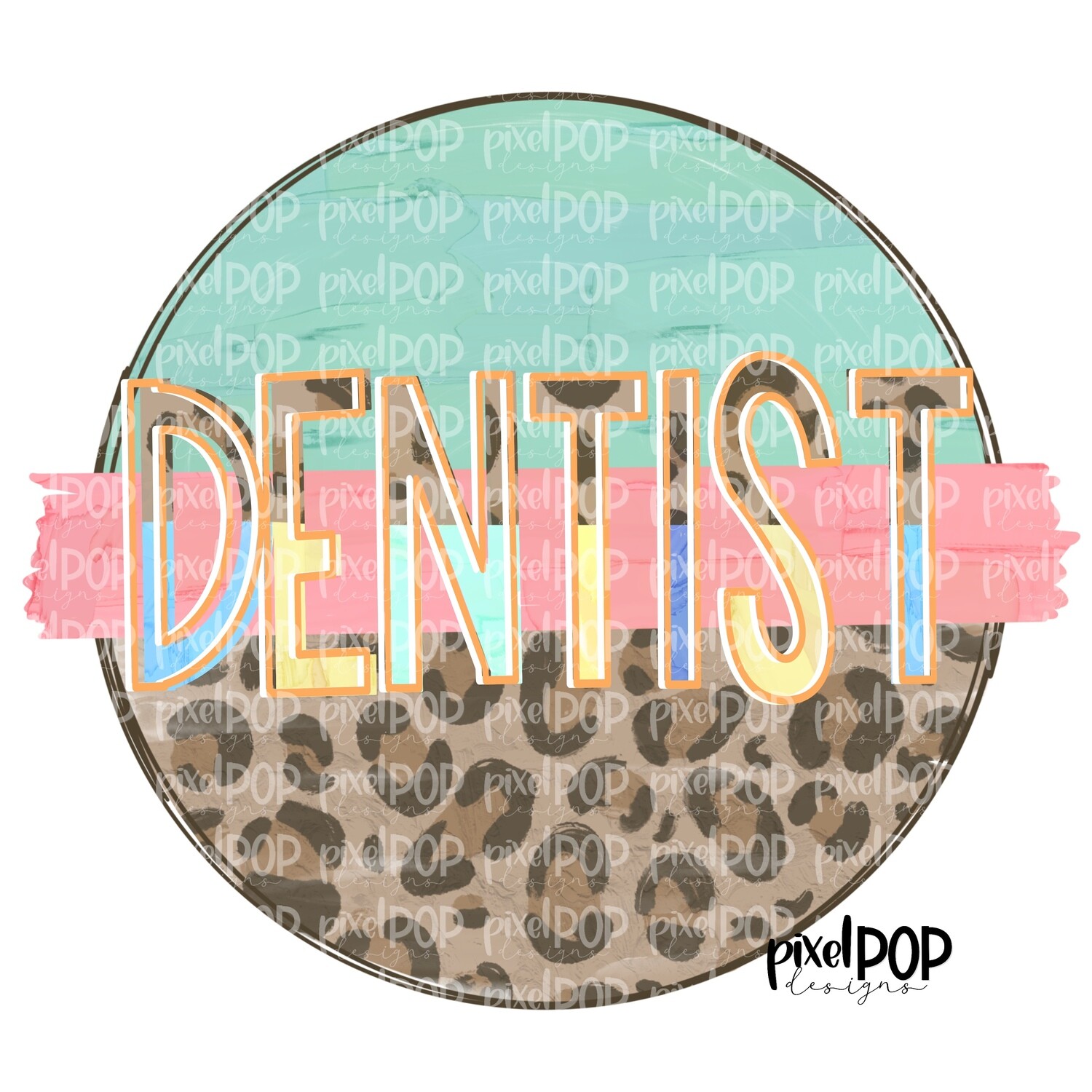 Dentist DDM Leopard and Mint Design Dentist Design Hand Drawn Art