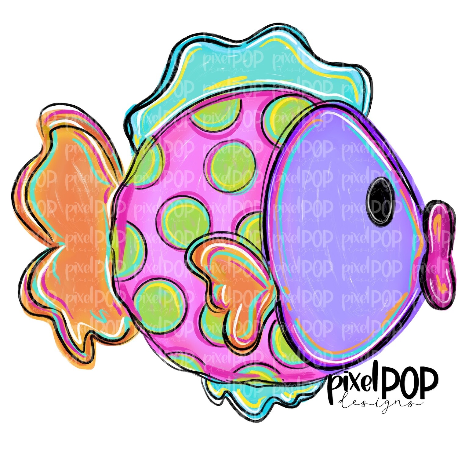 Tropical Polka Dot Fish Girl PNG Fish Fish Art Fish Sublimation Fish Design Tropical