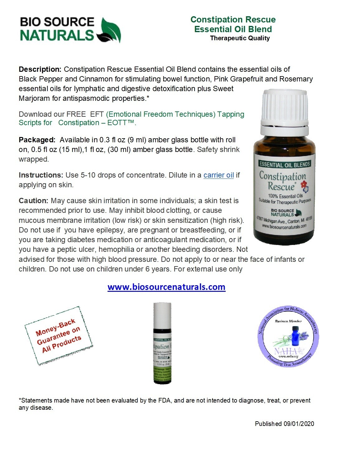 Download Constipation Rescue Product BulletinBiosource Carrier Oils to Dilute Essential Oils